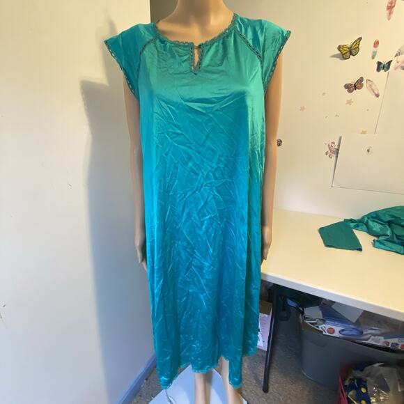 Vtg VanityFair Nightgown Robe Peignoir 2PC Set Nylon Lace Turquoise USA Fairy M - Picture 9 of 14
